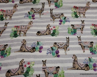 Flannel Fabric - Desert Llamas on Stripe - By the yard - 100% Cotton Flannel