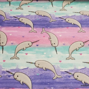 Flannel Fabric - I Heart Narwhals - By the yard - 100% Cotton Flannel