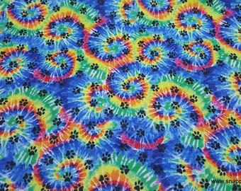 Flannel Fabric - Paw Prints on Tie Dye - By the yard - 100% Cotton Flannel