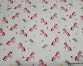 Flannel Fabric - Once Upon a Time Unicorns on White - By the yard - 100% Cotton Flannel