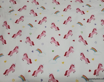 Flannel Fabric - Once Upon a Time Unicorns on White - By the yard - 100% Cotton Flannel