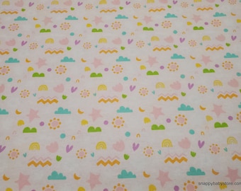 Flannel Fabric - Happy Shapes Light Pink - By the Yard - 100% Cotton Flannel