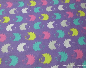 Flannel Fabric - Multi Hedgehogs on Purple - By the yard - 100% Cotton Flannel