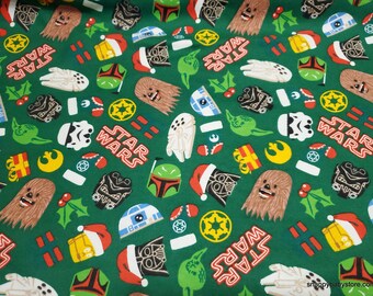 Christmas Character Flannel Fabric - Star Wars Holly Jolly Galaxy - By the yard - 100% Cotton Flannel