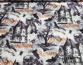 Flannel Fabric - Haunted House - By the yard - 100% Cotton Flannel