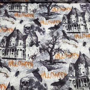 Flannel Fabric Haunted House By the yard 100% Cotton Flannel image 1