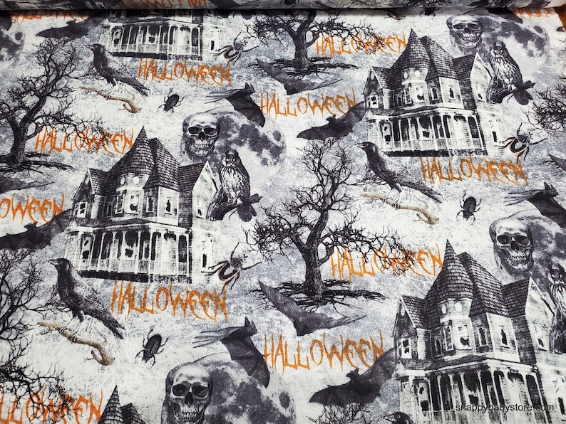 Flannel Fabric Haunted House By the yard 100% Cotton Flannel image 1