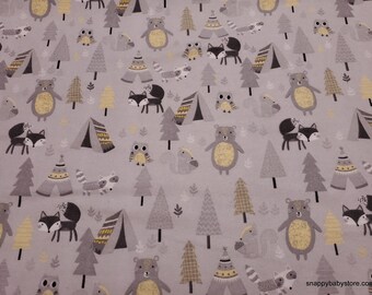 Flannel Fabric - Timber Pals Gray - By the Yard - 100% Cotton Flannel