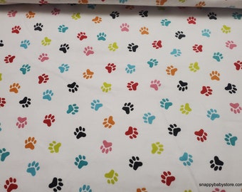 Flannel Fabric - Paws Prints Multi - By the yard - 100% Cotton Flannel