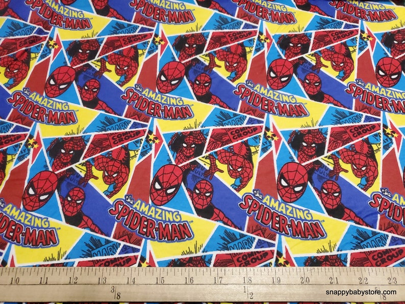 Character Flannel Fabric Marvel Amazing Spiderman Comic By the yard 100% Cotton Flannel image 2