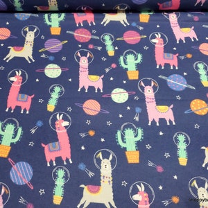 Flannel Fabric - Llamas in Space - By the yard - 100% Cotton Flannel