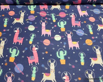 Flannel Fabric - Llamas in Space - By the yard - 100% Cotton Flannel