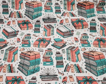 Remnant Flannel Fabric - Books on White - Choose your Size - 100% Cotton Flannel