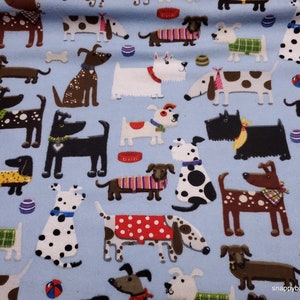 Flannel Fabric - Dogs Multi on Blue - By the yard - 100% Cotton Flannel