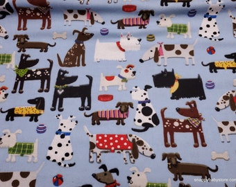 Flannel Fabric - Dogs Multi on Blue - By the yard - 100% Cotton Flannel