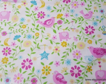 Flannel Fabric - Pink Elephant Allover Floral - By the yard - 100% Cotton Flannel
