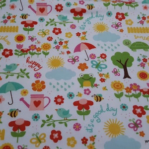 Flannel Fabric Bloom Where You're Planted April Showers White By the yard 100% Cotton Flannel image 1