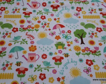 Flannel Fabric - Bloom Where You're Planted April Showers White - By the yard - 100% Cotton Flannel