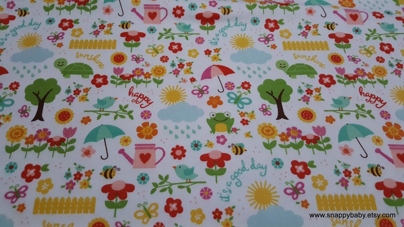 Flannel Fabric Bloom Where You're Planted April Showers White By the yard 100% Cotton Flannel image 1