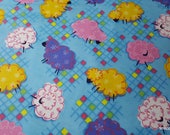 Flannel Fabric - Sheep on Blue - By the yard - 100% Cotton Flannel