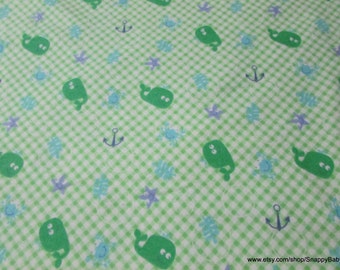 Flannel Fabric - Whale and Hook - By the yard - 100% Cotton Flannel