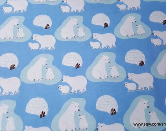 Christmas Flannel Fabric - Polar Bears and Igloos - By the yard - 100% Cotton Flannel