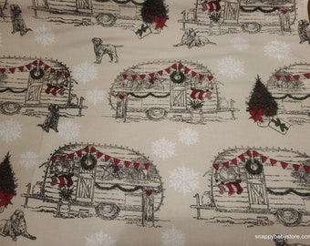 Christmas Flannel Fabric - Holiday Campers Dog - By the Yard - 100% Cotton Flannel