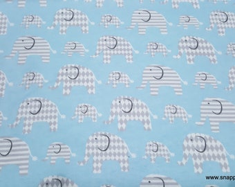 Flannel Fabric - Patterned Elephant Blue - By the yard - 100% Cotton Flannel
