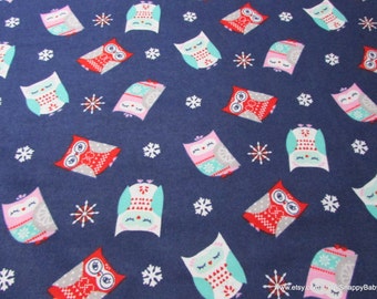 Flannel Fabric - Navy Nordic Owl - By the yard - 100% Cotton Flannel