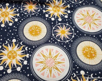 Flannel Fabric - Suns and Moons with Faces - By the yard - 100% Cotton Flannel