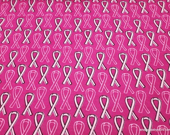 Flannel Fabric - Breast Cancer Awareness Pink Ribbon - By the yard - 100% Cotton Flannel