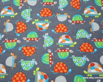 Flannel Fabric - Bright Patterned Turtles - By the yard - 100% Cotton Flannel