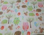 Flannel Fabric - Owl Friends Cream - By the yard - 100% Cotton Flannel