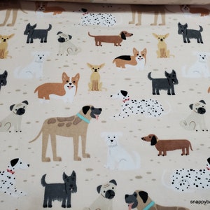 Flannel Fabric - Dogs Posing Beige - By the yard - 100% Cotton Flannel