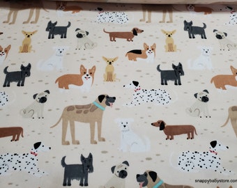 Flannel Fabric - Dogs Posing Beige - By the yard - 100% Cotton Flannel