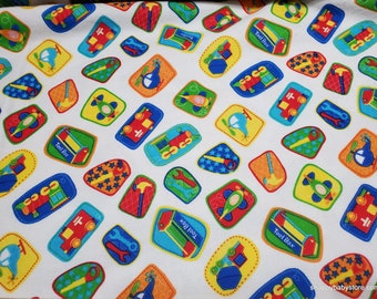 Flannel Fabric - Tools and Toys on White - By the yard - 100% Cotton Flannel