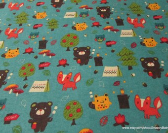Flannel Fabric - Bear Country Teal - By the yard - 100% Cotton Flannel
