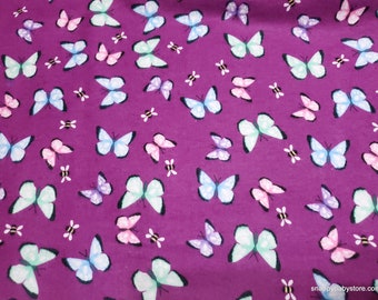 Flannel Fabric - Butterflies on Purple - By the yard - 100% Cotton Flannel