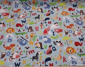 Flannel Fabric - Noah's Ark Alphabet Blue - By the Yard - 100% Cotton Flannel