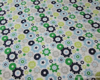Flannel Fabric - Little Bot Gears - 1 yard - 100% Cotton Flannel