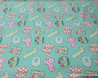 Flannel Fabric - Letters Birdwood Turquoise - By the yard - 100% Cotton Flannel