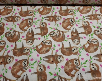 Flannel Fabric - Sloths - By the Yard - 100% Cotton Flannel