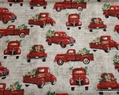 Flannel Fabric - Country Red Trucks - By the yard - 100% Cotton Flannel