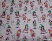 Premium Flannel Fabric - White Kitten Tales Fairies Premium - By the yard - 100% Cotton Premium Flannel