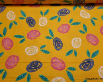 Flannel Fabric - Happy Graphic Floral Yellow - By the yard - 100% Cotton Flannel