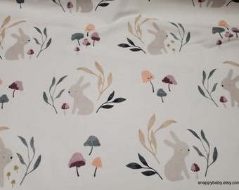 Flannel Fabric - Mushroom Bunny Organic - By the yard - 100% Cotton Flannel