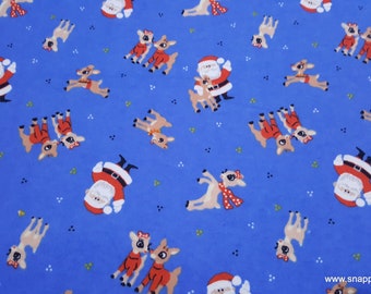 Character Christmas Flannel Fabric - Rudolph and Santa - By the Yard - 100% Cotton Flannel