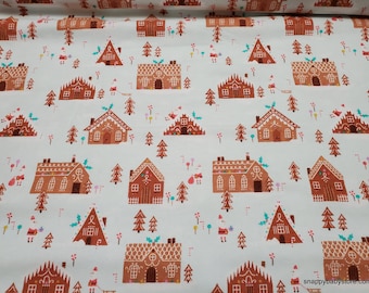 Christmas Flannel Fabric - Gingerbread House - By the yard - 100% Cotton Flannel