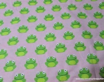 Flannel Fabric - Bubblegum Frog - By the yard - 100% Cotton Flannel