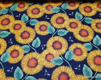 Flannel Fabric - Sunflowers and Bees on Black - By the yard - 100% Cotton Flannel